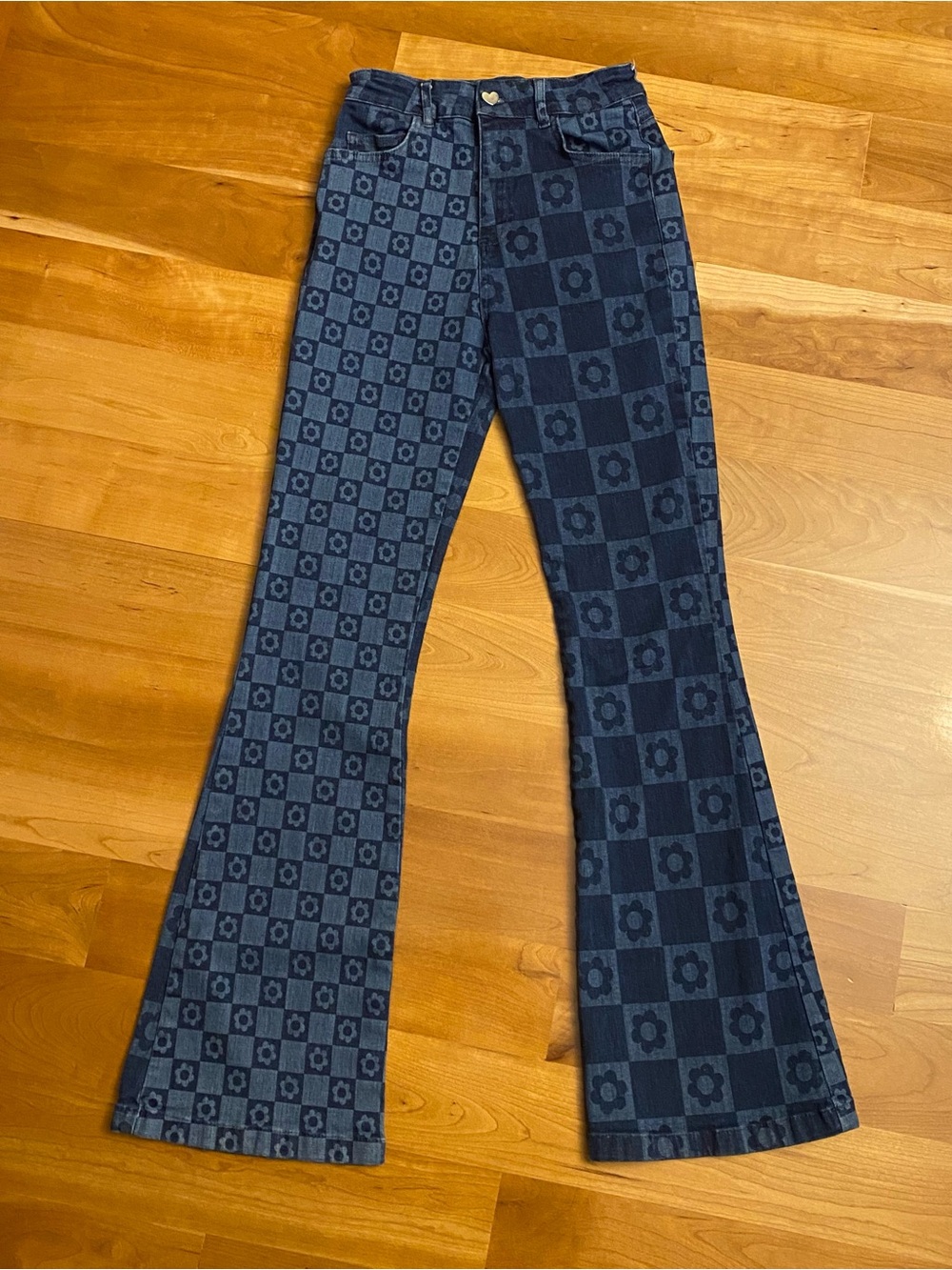 Jaded London Women's Skinny Flare Retro Print
Checkered Floral Denim Jeans